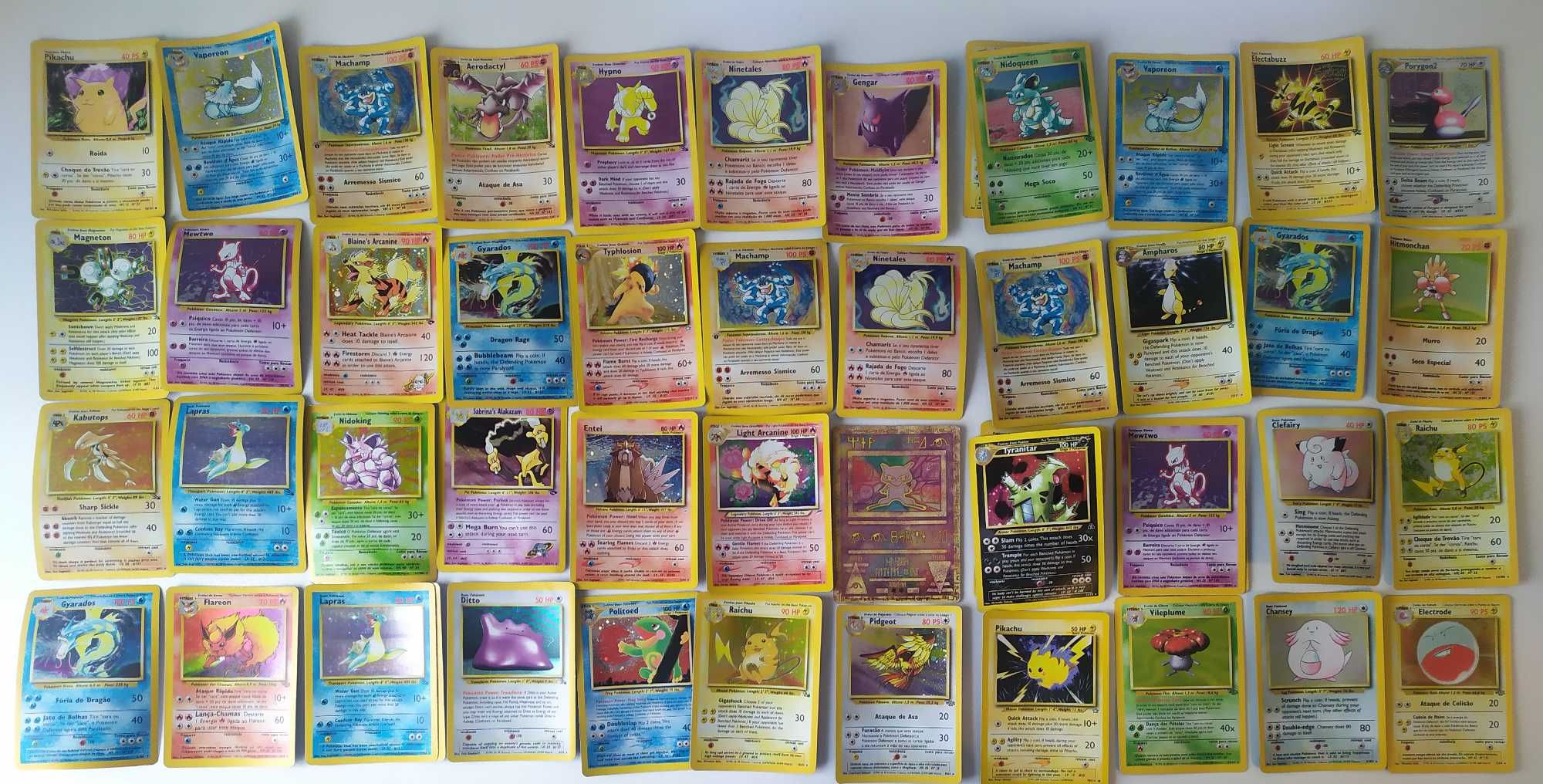 Cartas Pokémon Holográficas Inglês/PT 99, Base Set, Gym Challenge, Neo