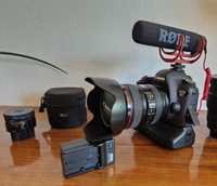 Zestaw Canon 6d, obiektyw 24-105, batterypack, mikrofon RODE + dodatki