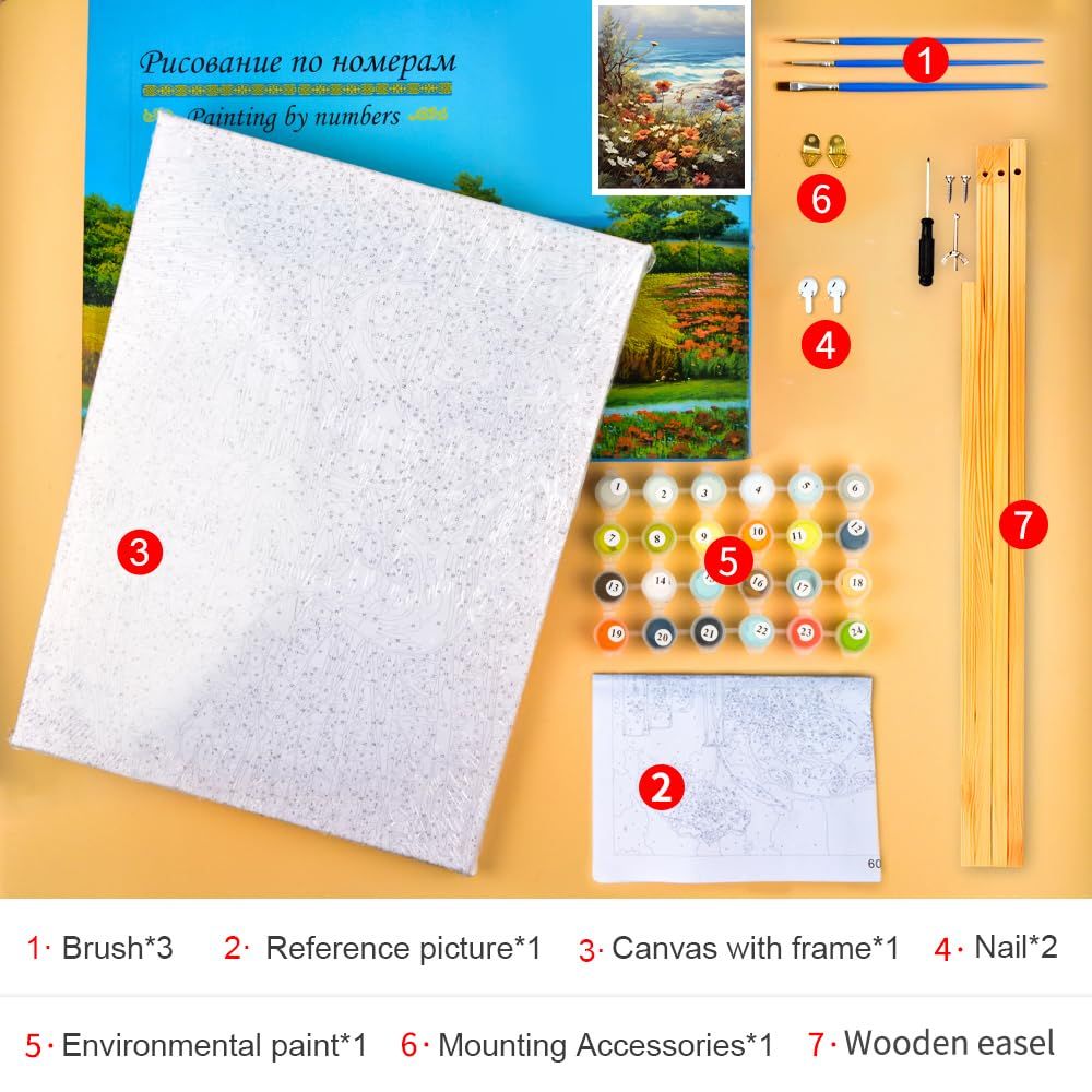 Malowanie po Numerach DIY 40x50 Krajobraz z Ramą i Pędzlami