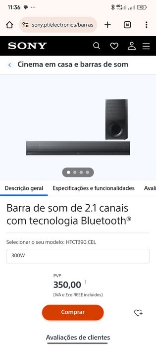 Sistema de som Sony HTCT390