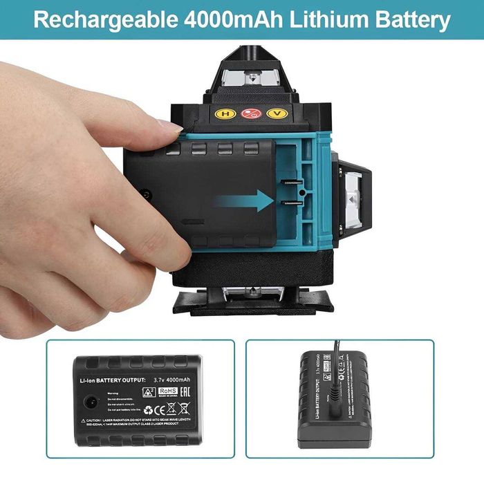 Лазерний нівелір 4D, 16 ліній, самовирівнюючий, 2 акумулятори