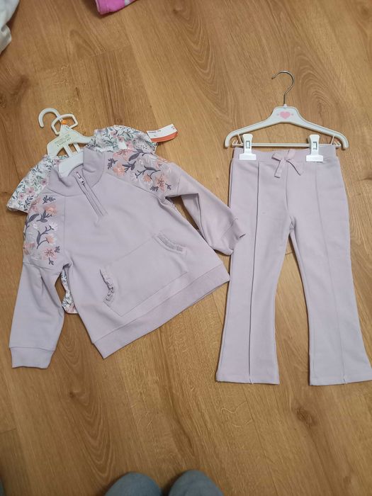 Bluza, dzwony i tunika dla dziewczynki fiolet rozmiar 92 nowe komplet