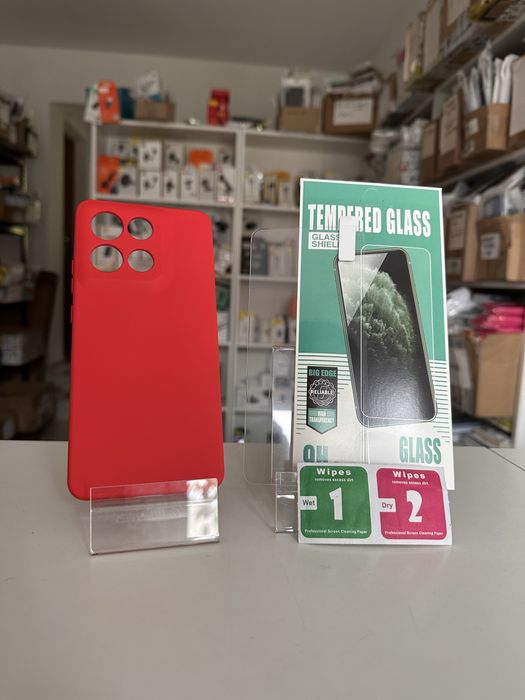 Etui Plecki Silikon czerwone + SZKŁO hartowane do MOTOROLA MOTO G86