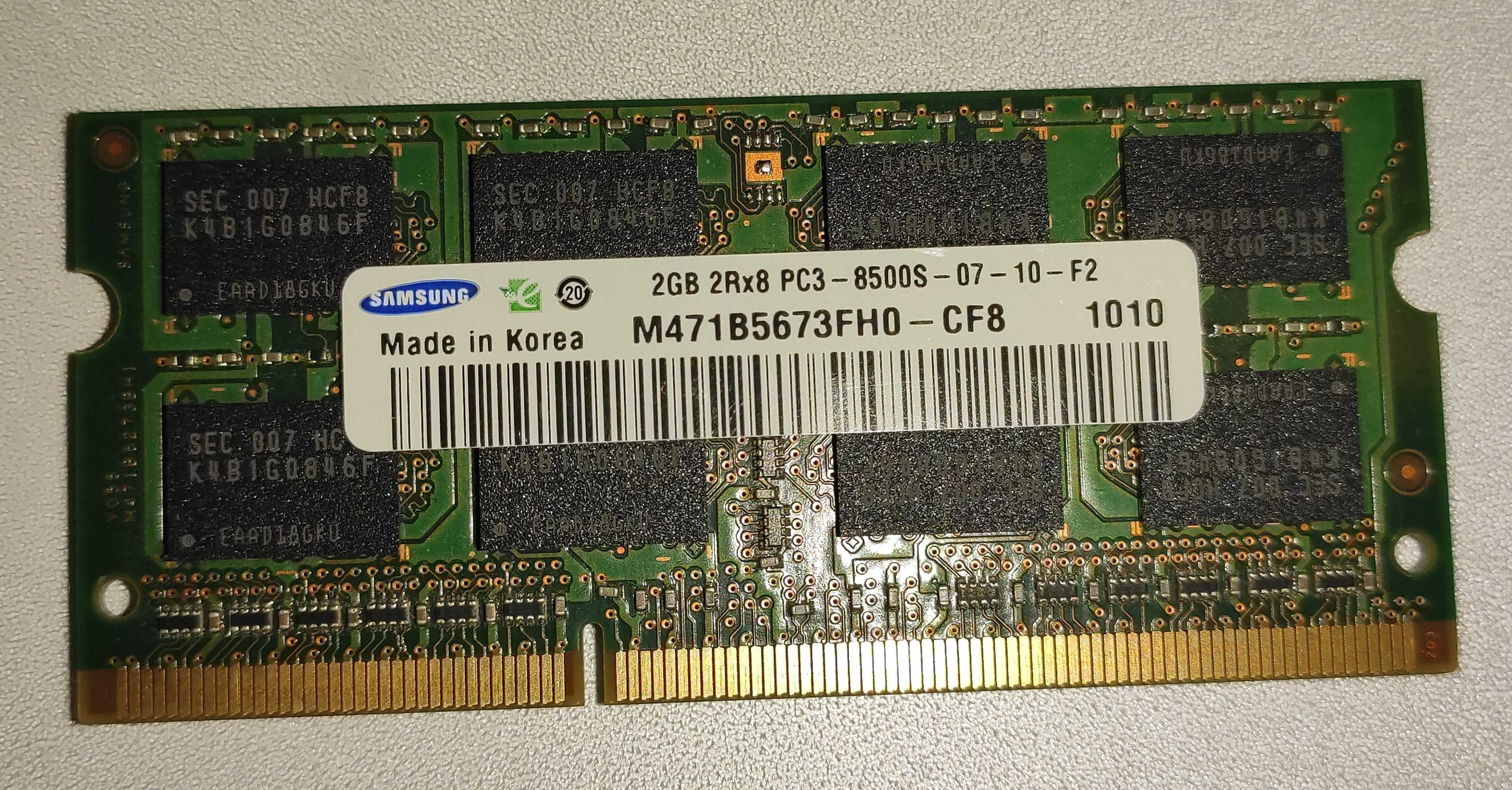 Pamięć RAM SO-DIMM do laptopa Samsung DDR3 2GB 2Rx8 PC3 8500S