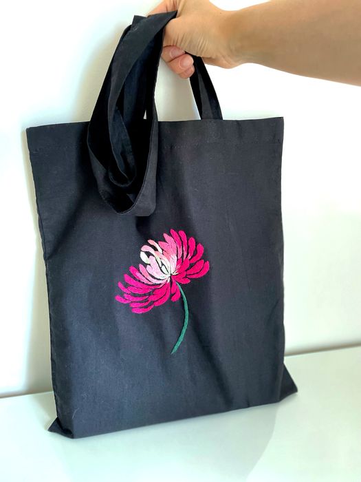 Bawełniana torba na zakupy haftowana czarna, szoperka