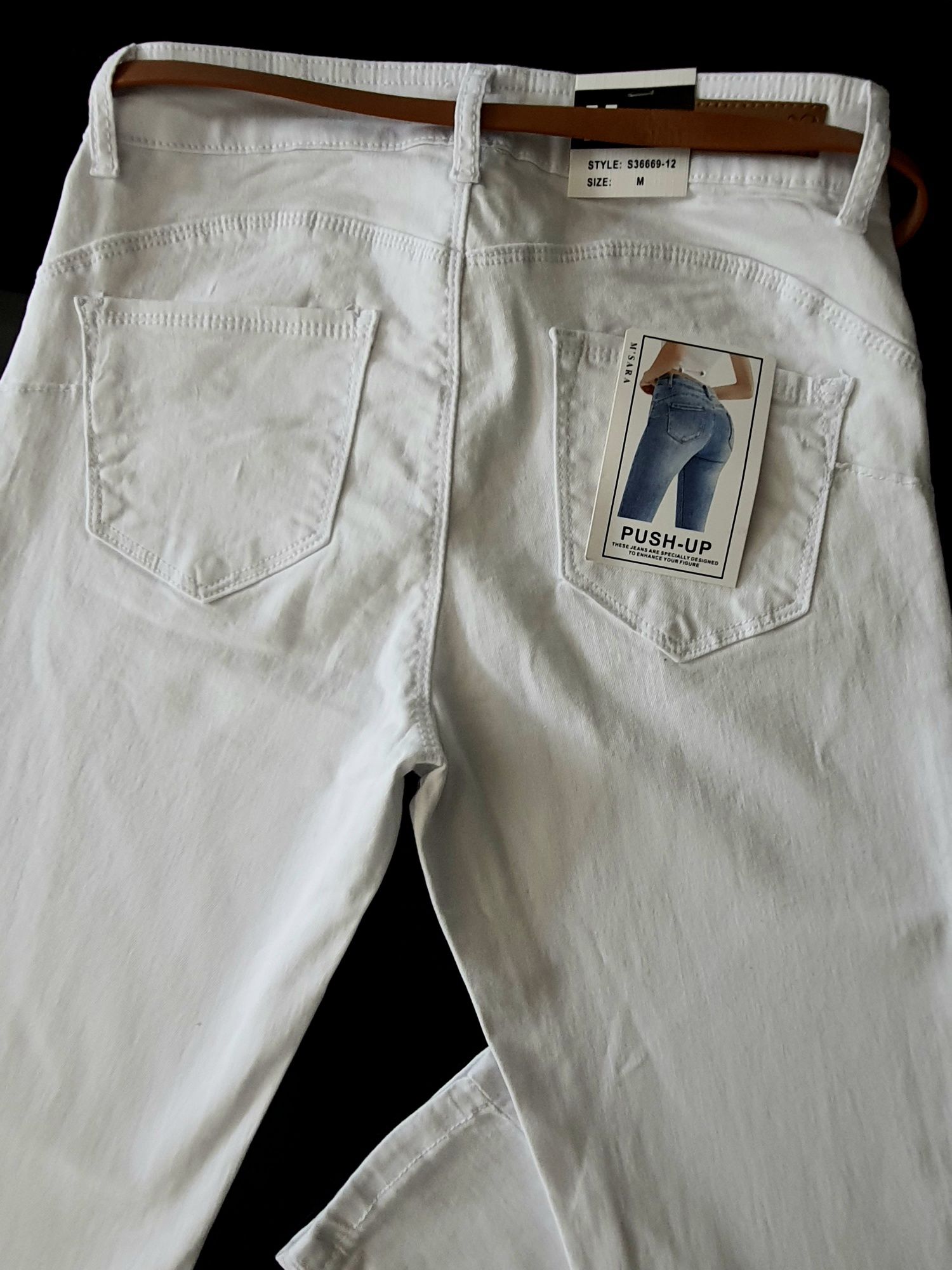 Spodnie białe wysoki stan z paseczkiem