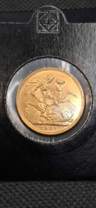 Moeda ouro 22k 1 libra sovereign "1901 P" Victoria