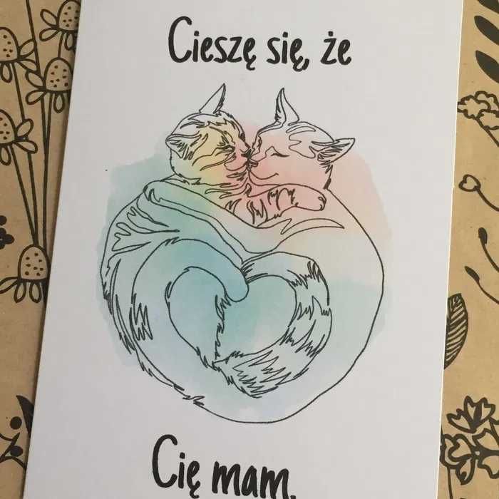 Kartka okolicznościowa urodzinowa na prezent zakochane koty kitku