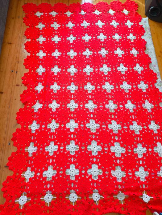 Ręcznie robiony pled/koc/narzuta czerwono- biały