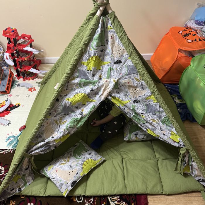 Вігвам дитячий зелений з динозаврами