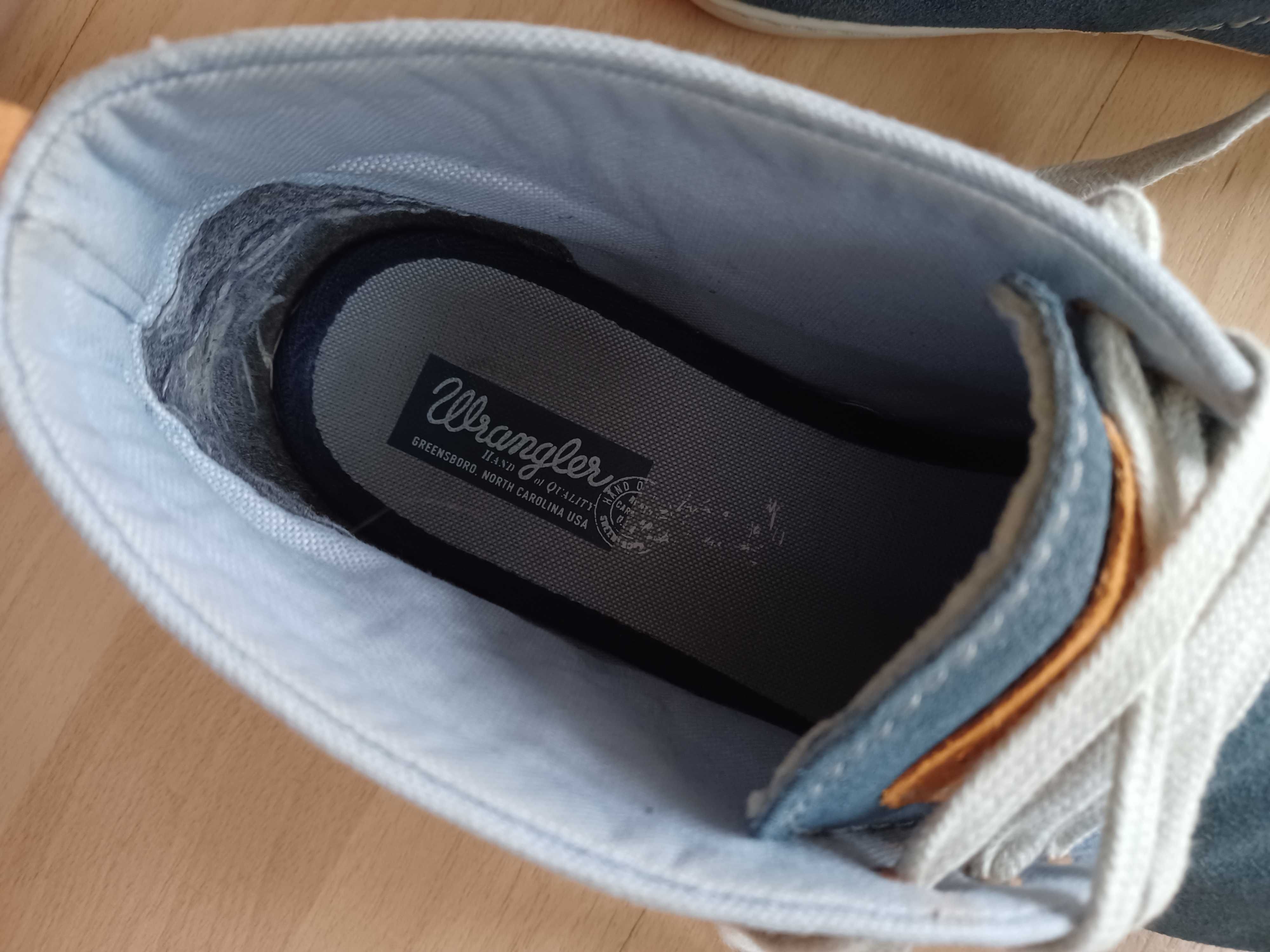 Męskie granatowe buty za kostkę, tenisówki, skórzane, Wrangler, r. 40