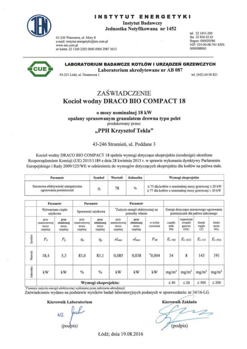 Kocioł na pellet Tekla Draco Bio Compact 18 - 5klasa - Ecodesign