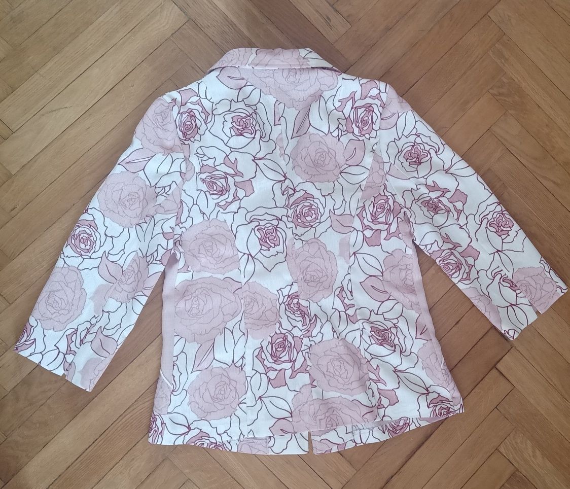 Różowo biała marynarka w kwiaty l/40