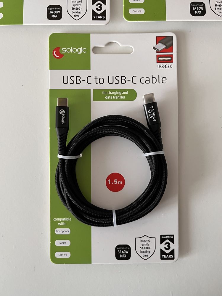 Kabel usb typ c - usb typ c ładowanie/ tran. danych sologic 1,5m Nowy