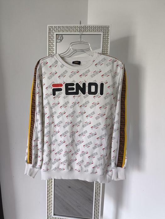 Biała bluza Fendi z lampasem logowana