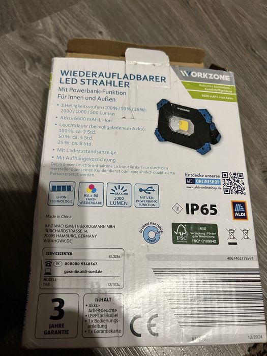 Ліхтар -прожектор з павербанком 6600mAh Workzone(Німеччина)