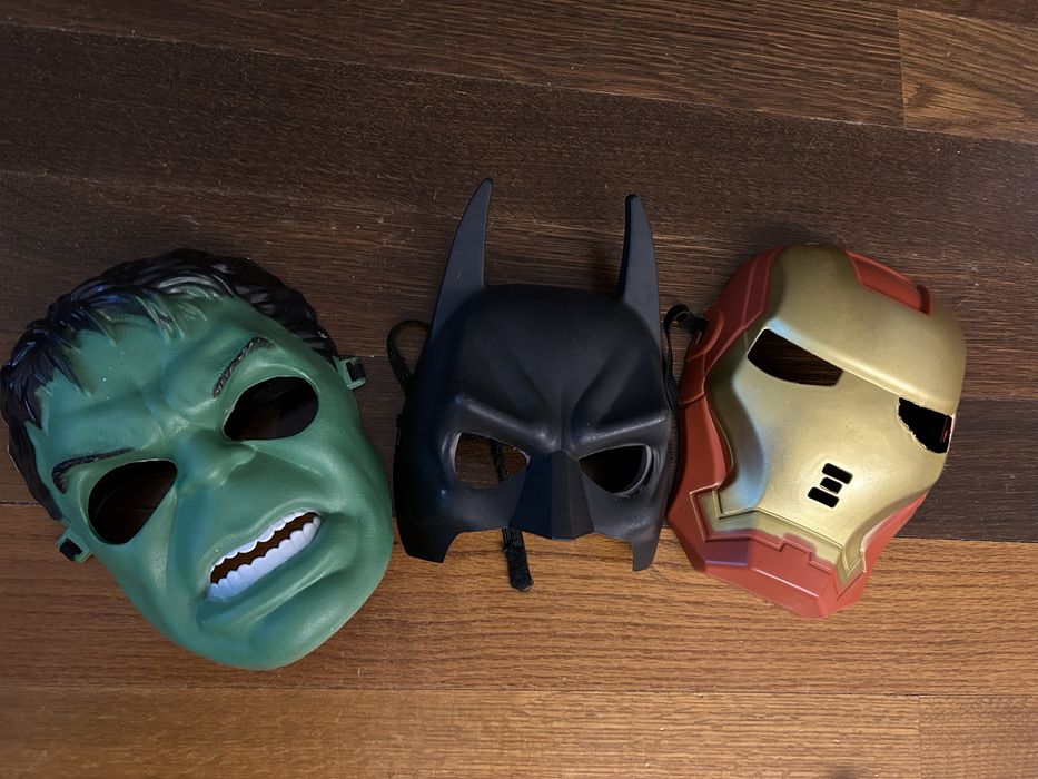 Przebranie, trzy maski Marvel Hulk, Ironman, Batman dla dziecka