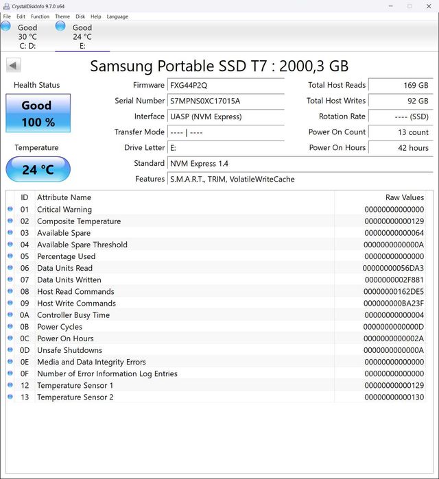 Samsung Portable SSD T7 2TB Titan Gray USB Type-C (MU-PC2T0T)