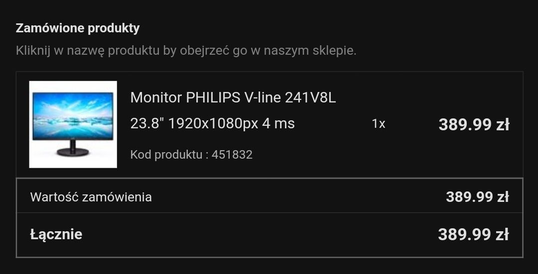 Monitor PHILIPS V-line 241V8L 23.8" 1920x180 px 4ms