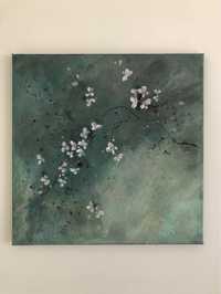 Oryginalny obraz akrylowy kwiaty wiosna zielony