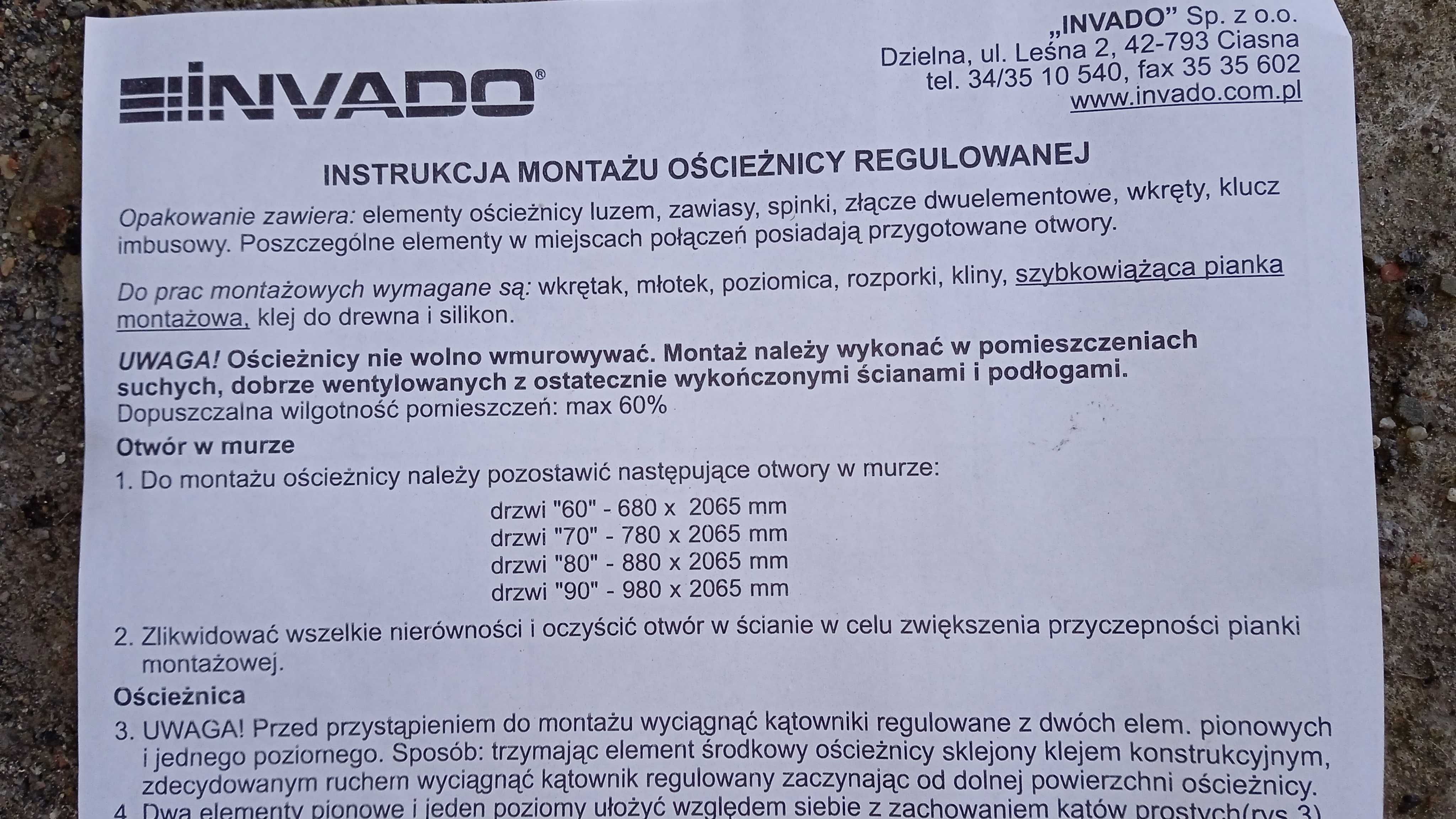 Ościeżnica regulowana INVADO  kasztan 80L/P Promocja !