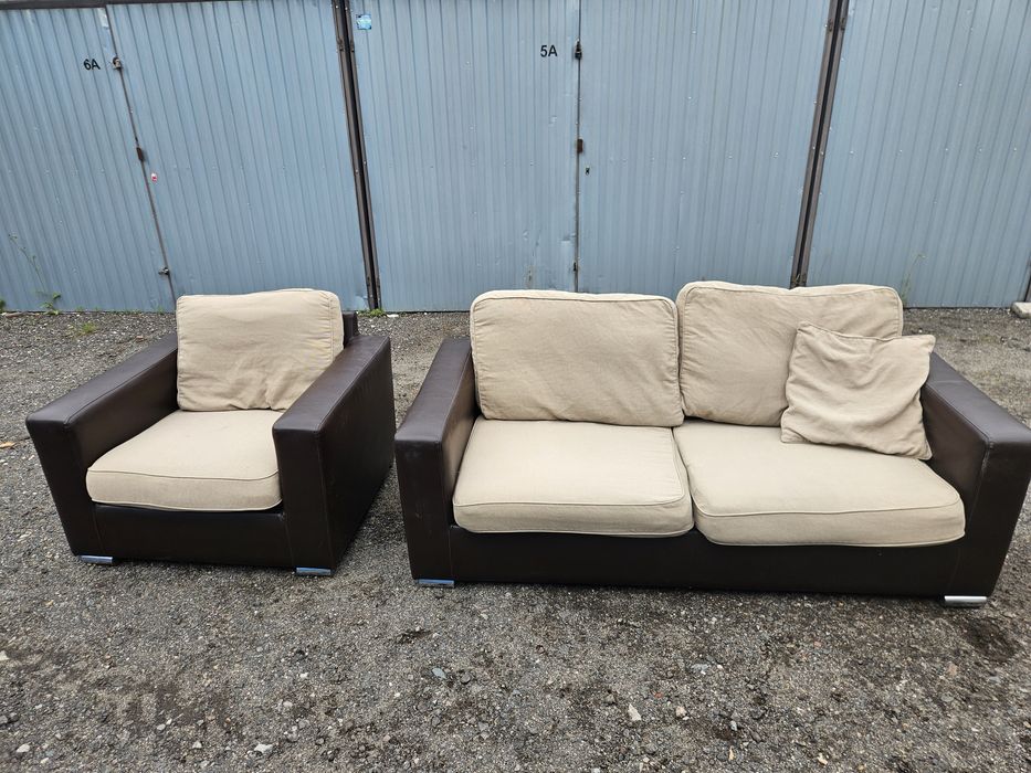 Sofa z funkcją spania oraz fotel
