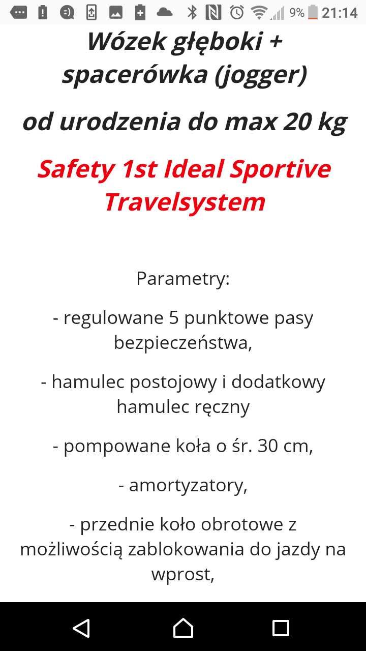 Wózek safety 1st gondola+spacerówka/yogger