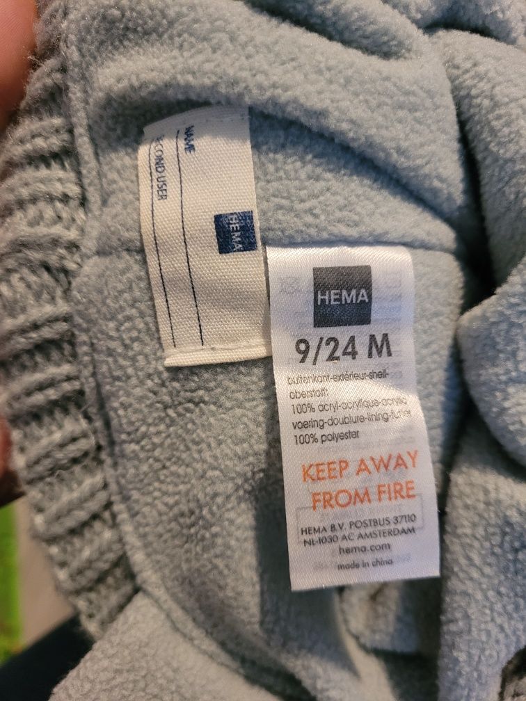 Czapka zimowa 9 - 24 miesiące ; polar ; nauszniki
