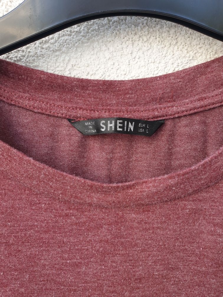 Bordowa bluzka rozciągliwa z baskinką na gumce Shein L