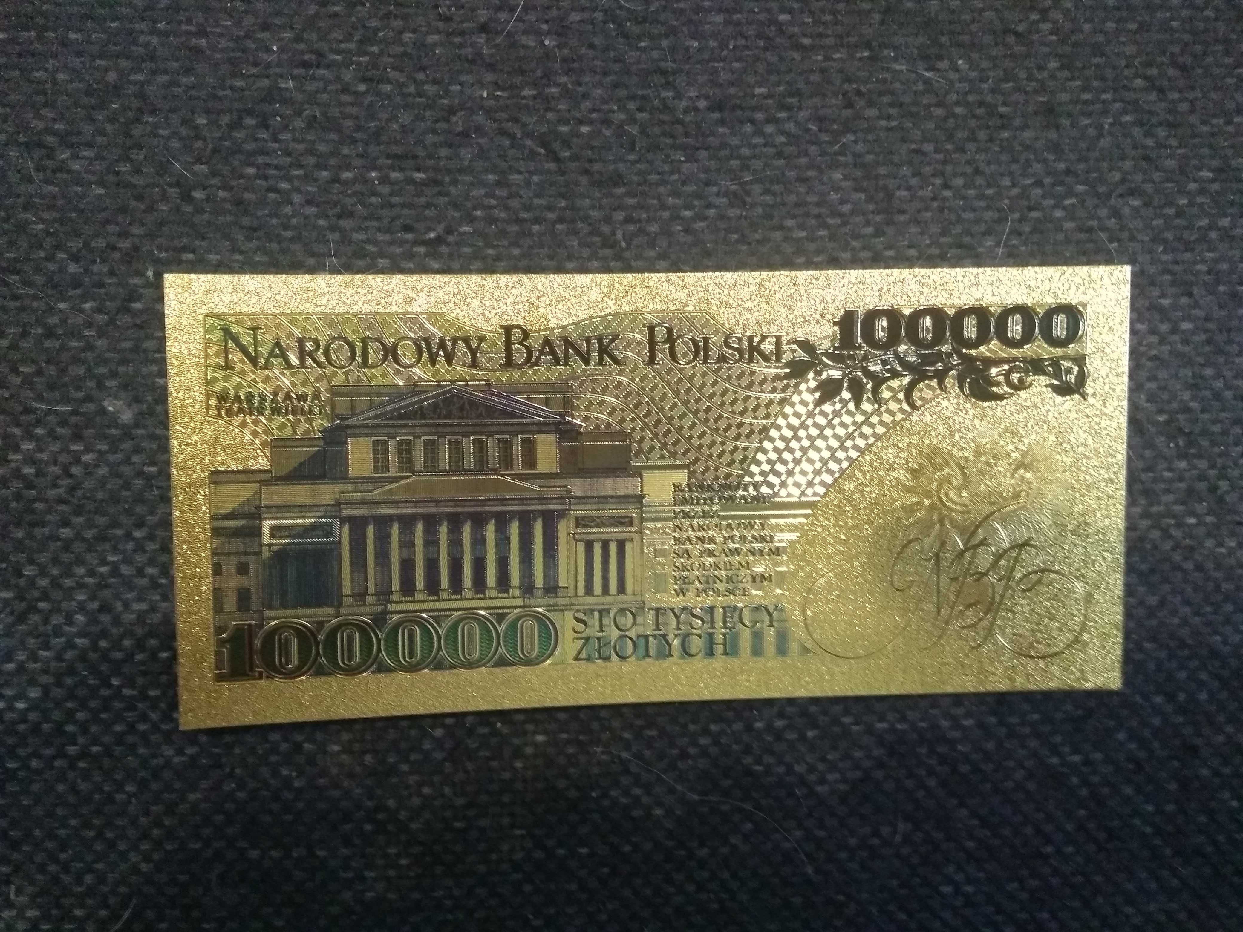 Banknot kolekcjonerski pozłacany - PRL 100000 zł Stanisław Moniuszko