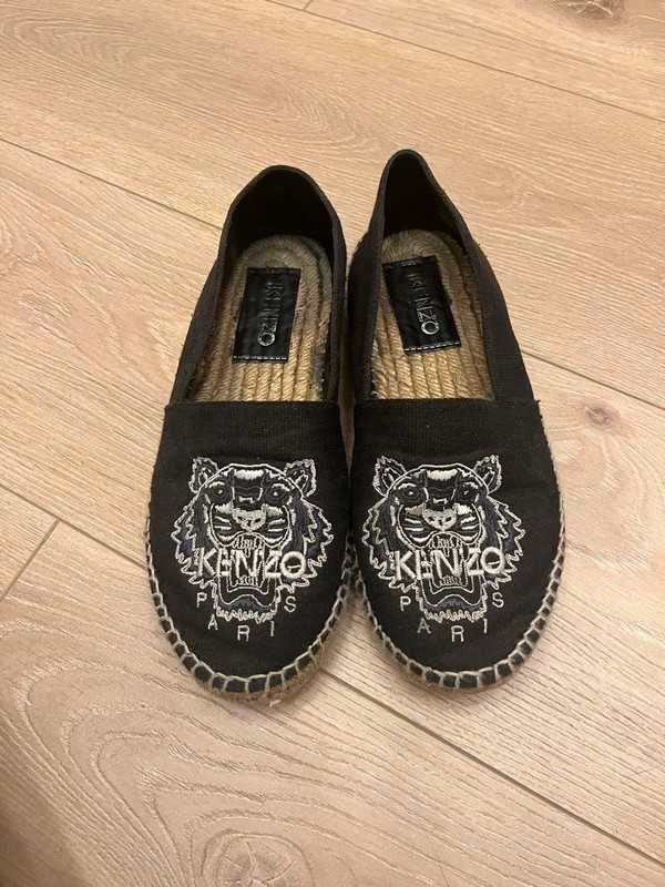 Kenzo espadryle mokasynki balerinki czarne na słomianej podeszwie 37