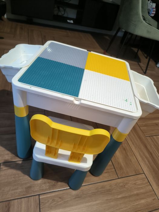 Stolik wielofunkcyjny z blatem do klocków, LEGO, schowek, krzesełko