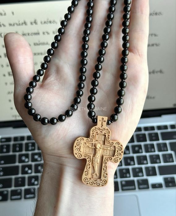 Брояница деревянный крест на бусах мужской четки с крестом на шею