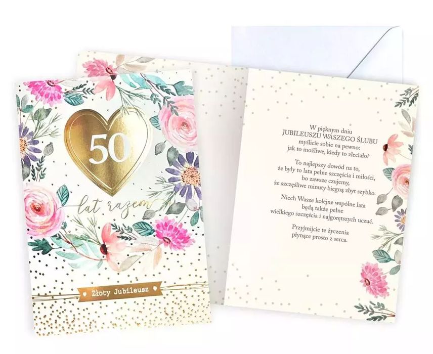 Karnet Rocznica ślubu 50. Kukartka