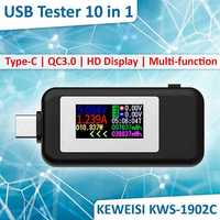 USB тестер KEWEISI KWS-1902C Type-C / 10 в 1 / QC3.0