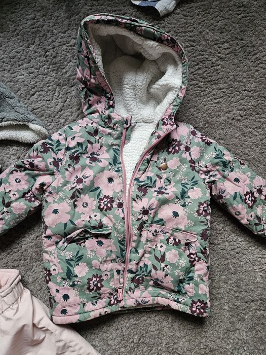 Zestaw jesienno-zimowy dla dziewczynki kurtka spodnie ocieplane czapki