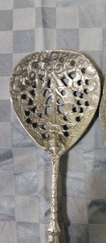 Talheres vintage para salada em aço inoxidável trabalhado