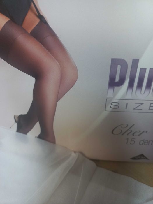 Białe pończochy do pasa Plus Size cienkie rozm. XL-XXL