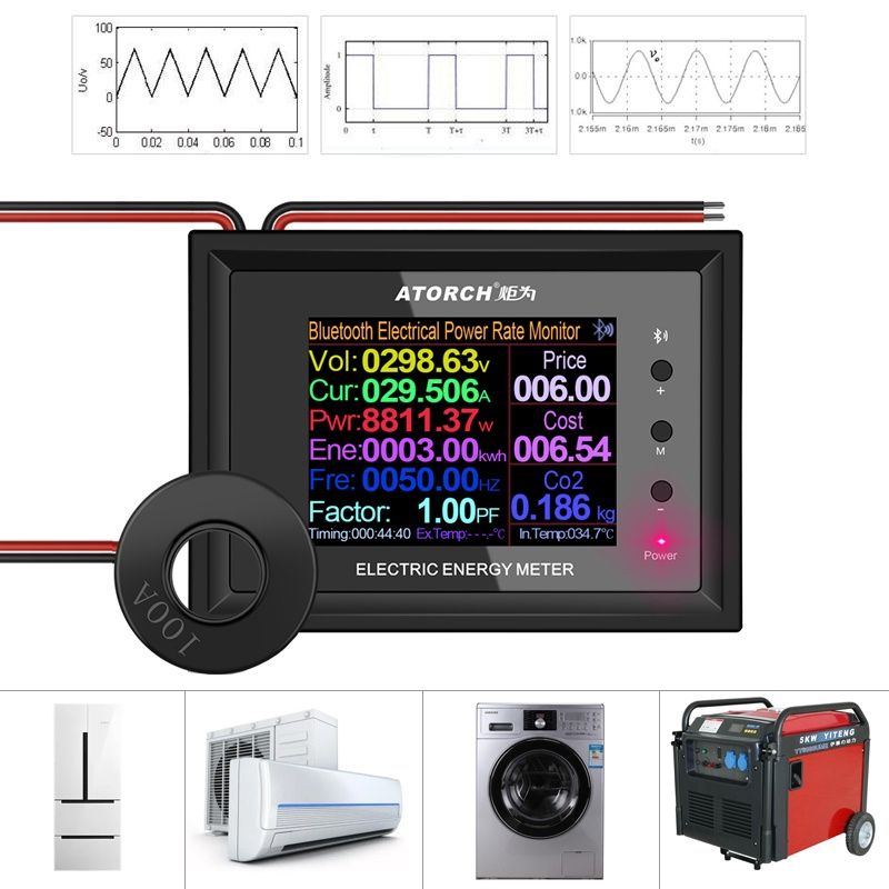 Ваттметр цифровой цветной дисплей ATORCH AC 50-300v/100A/3000w.