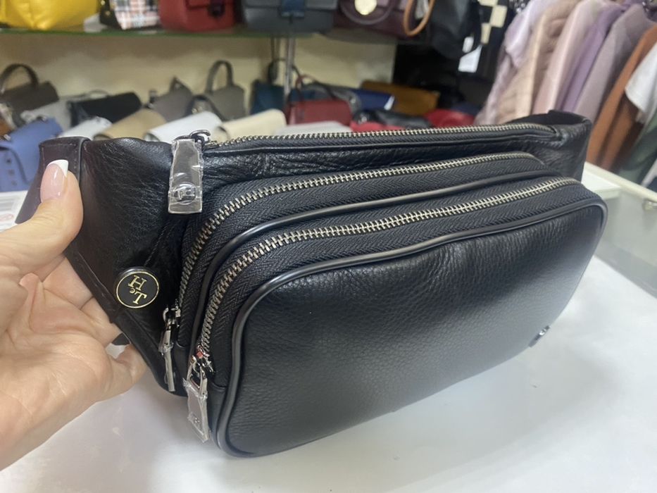 Поясная кожаная сумка HT Leather Мужская кожаная сумка Бананка