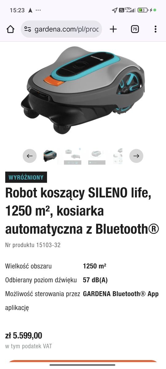 Robot koszący Gardena, 1250 m², kosiarka automatyczna z Bluetooth