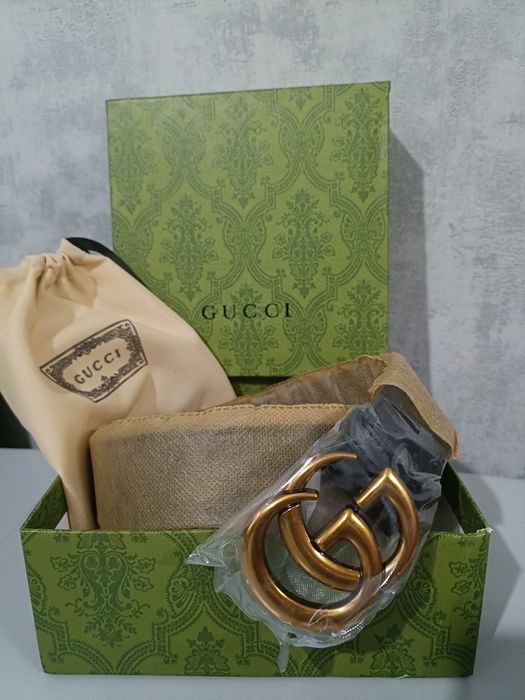 Nowy pasek Gucci GG Marmont czarny skórzany złota klamra