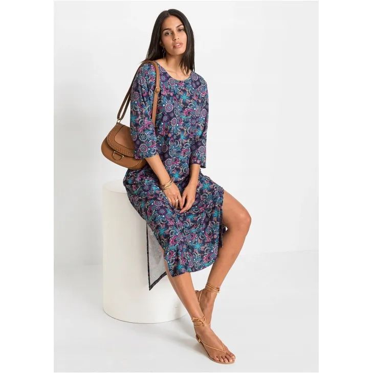 bonprix sukienka boho kwiaty wzór wiązanie midi 40-42
