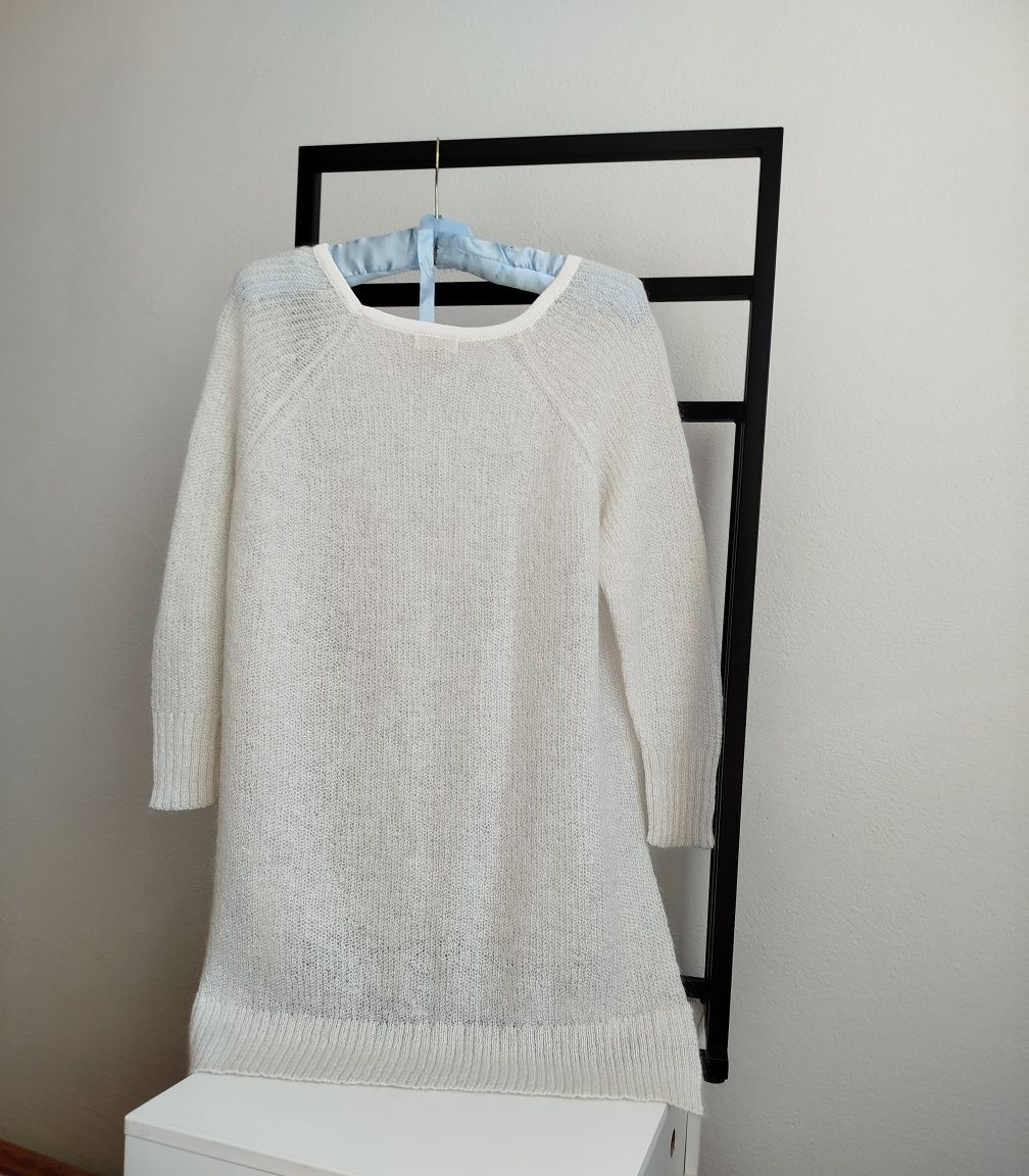 Sweterek cienki ,mohair 12 RIVER ISLAND białokremowy