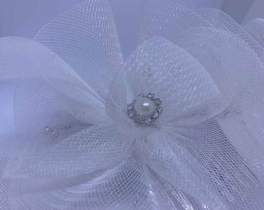 nowy efektowny fascynator ślubny kwiaty perły bardzo duży dodatek glam