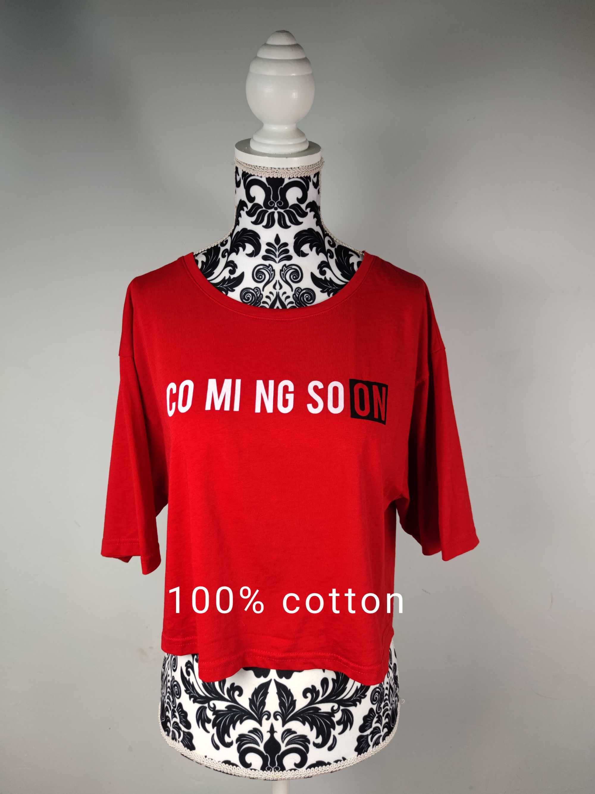 Czerwony crop top oversize koszulka z nadrukiem t-shirt bluzka Yups M