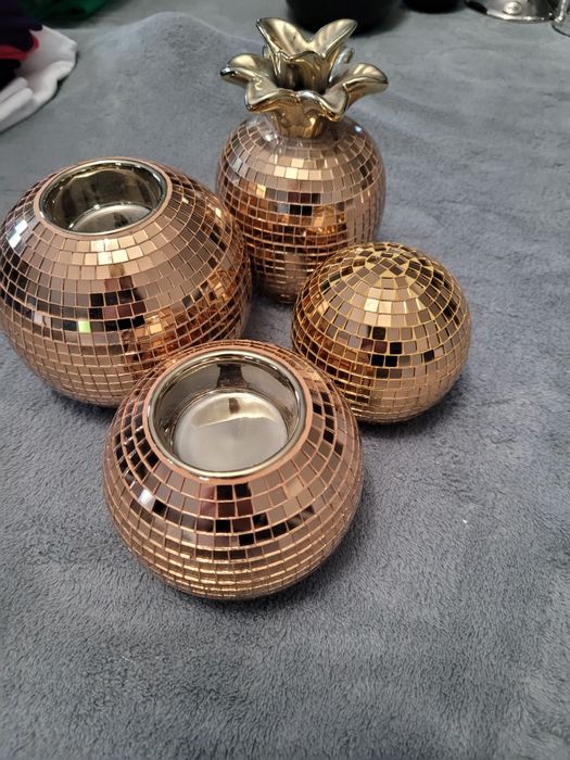 Zestaw świeczniki ozdobne kule dekoracje mozaika zlota nowe