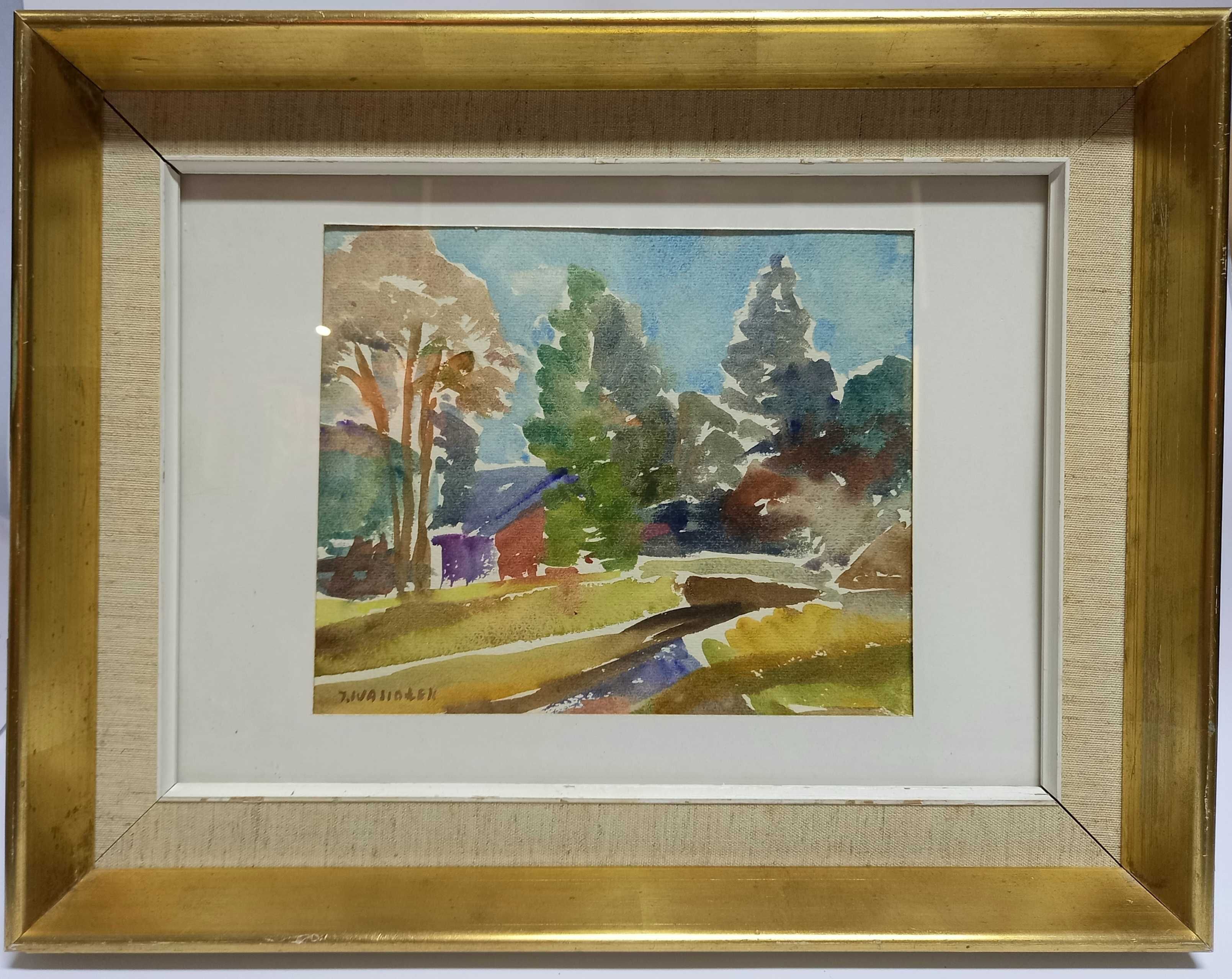 Pejzaż wiejski, akwarela, Józef Wasiołek ur. 1921 zm. 2008