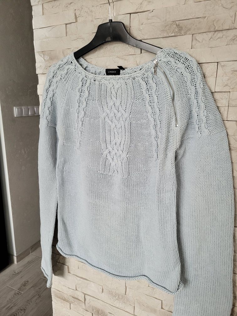 Nowy błękitny gruby sweter z dzianiny z zamkiem po boku Lindex M/L