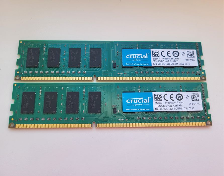 Оперативна пам'ять в ПК (RAM, ОЗУ) 8GB (2*4) DDR3L 1600mhz Crucial